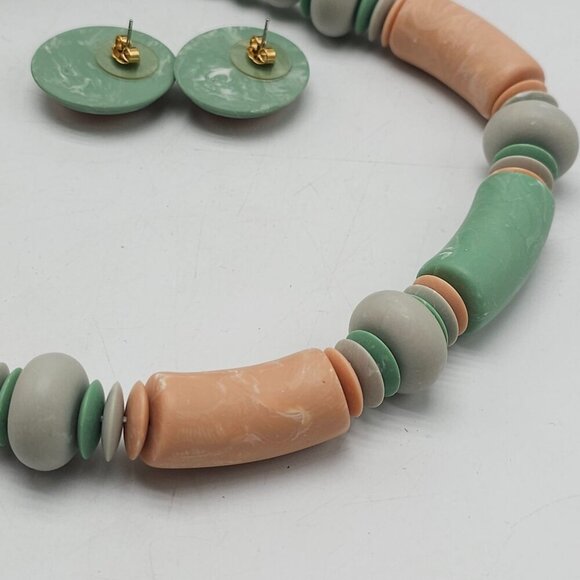 Avon 1987 Pastel Sunbleached Colors Choker Earring Set Peach Mint Grey - Picture 6 of 6